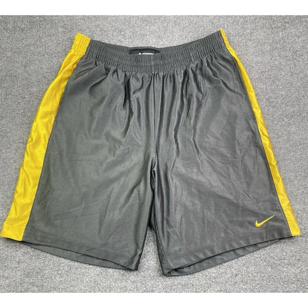 Nike Basketball Shorts Men XL‎ Grey Yellow Striped Mesh Athletic 532062-061
